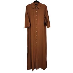 NWT FKSP Folake Kuye Style Pantry Brown Button Front Maxi Shirt Dress Size M